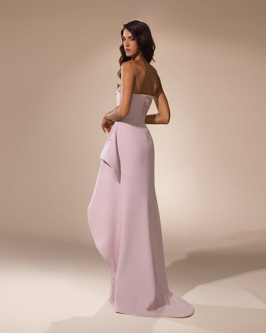 Sleeveless Strapless V Neck Embroidery Long Prom Dress With Slit