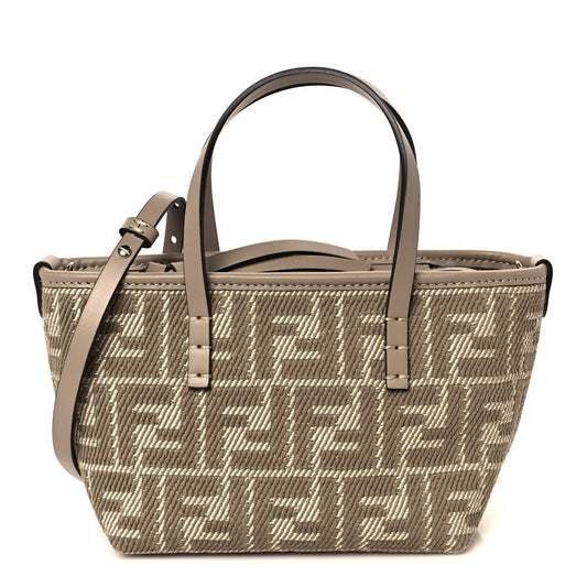 Denim Jacquard FF Effect Vitello Grace Mini Roll Tote Dove White Dove