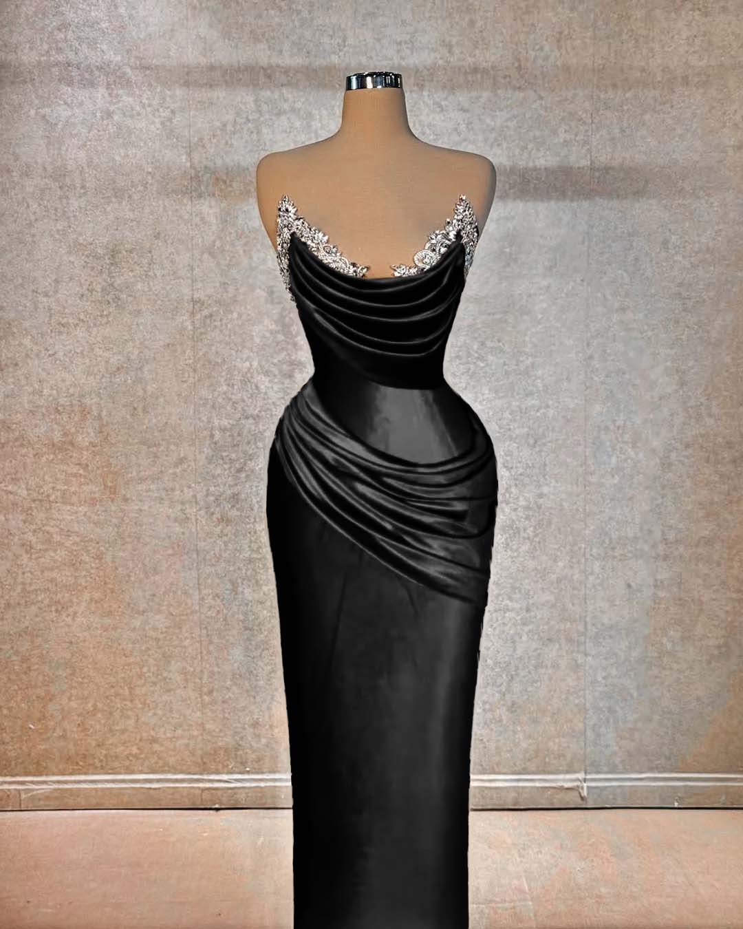 Red Sleeveless Strapless Mermaid Pleated Beads Prom Dress