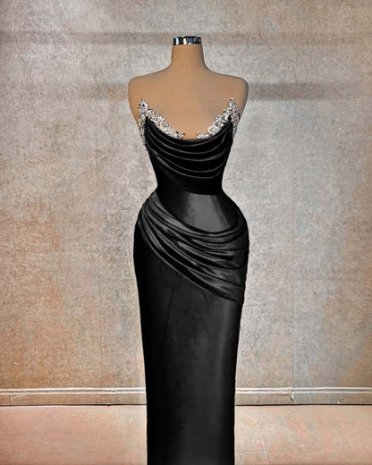Red Sleeveless Strapless Mermaid Pleated Beads Prom Dress