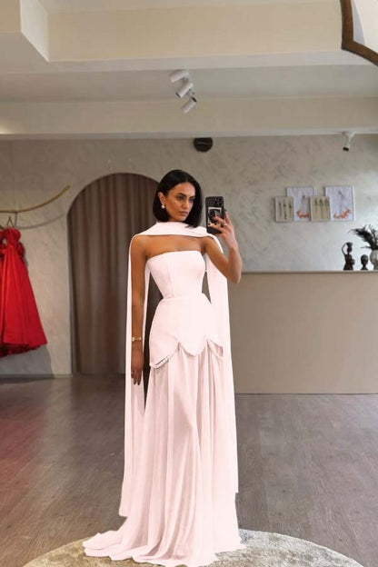 Glamorous White Satin Sleeveless Strapless Long Pleated Prom Dress with Beadings
