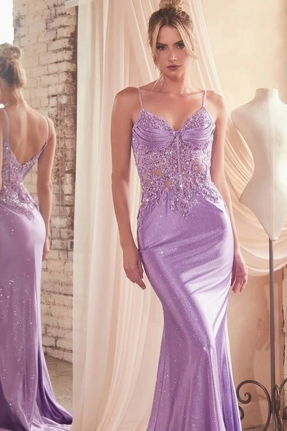 Spaghetti Straps Embroidery Mermaid Prom Dress With Glitter
