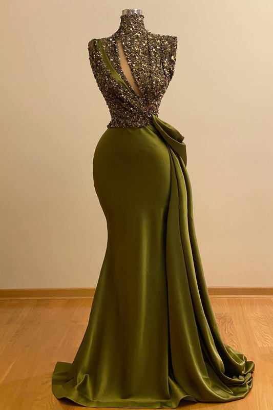 Fascinating Sleeveless High Neck Sequins Mermaid Prom Dress