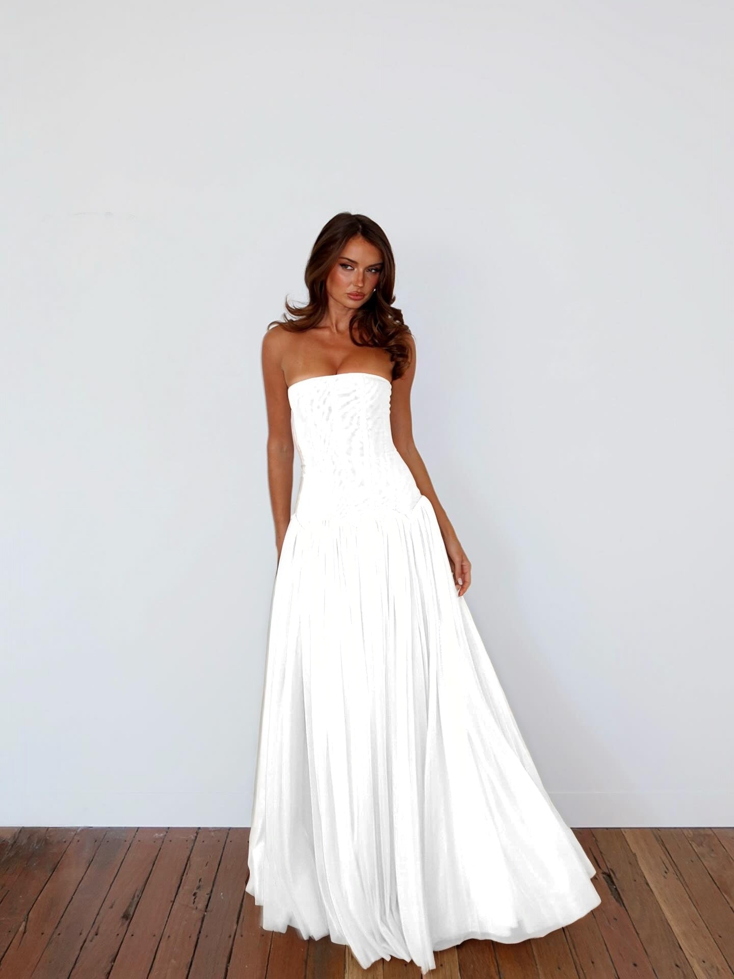 Charming Straight Across Sleeveless Pleated Tulle Evening Dress