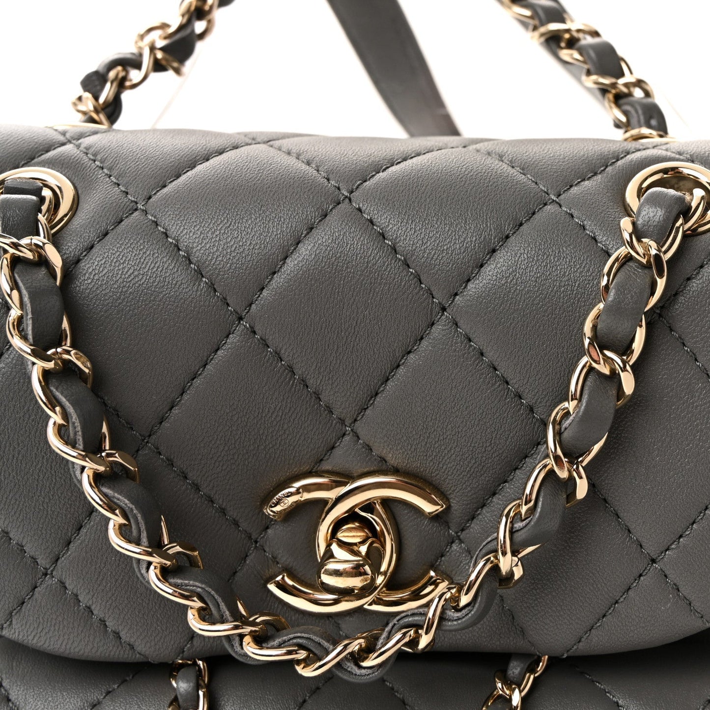 Lambskin Quilted Small Duma Drawstring Backpack Grey