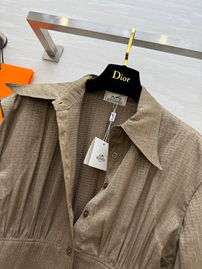 HM Jacquard Shirt with Slim Fit Taupe Silk Cotton 346526