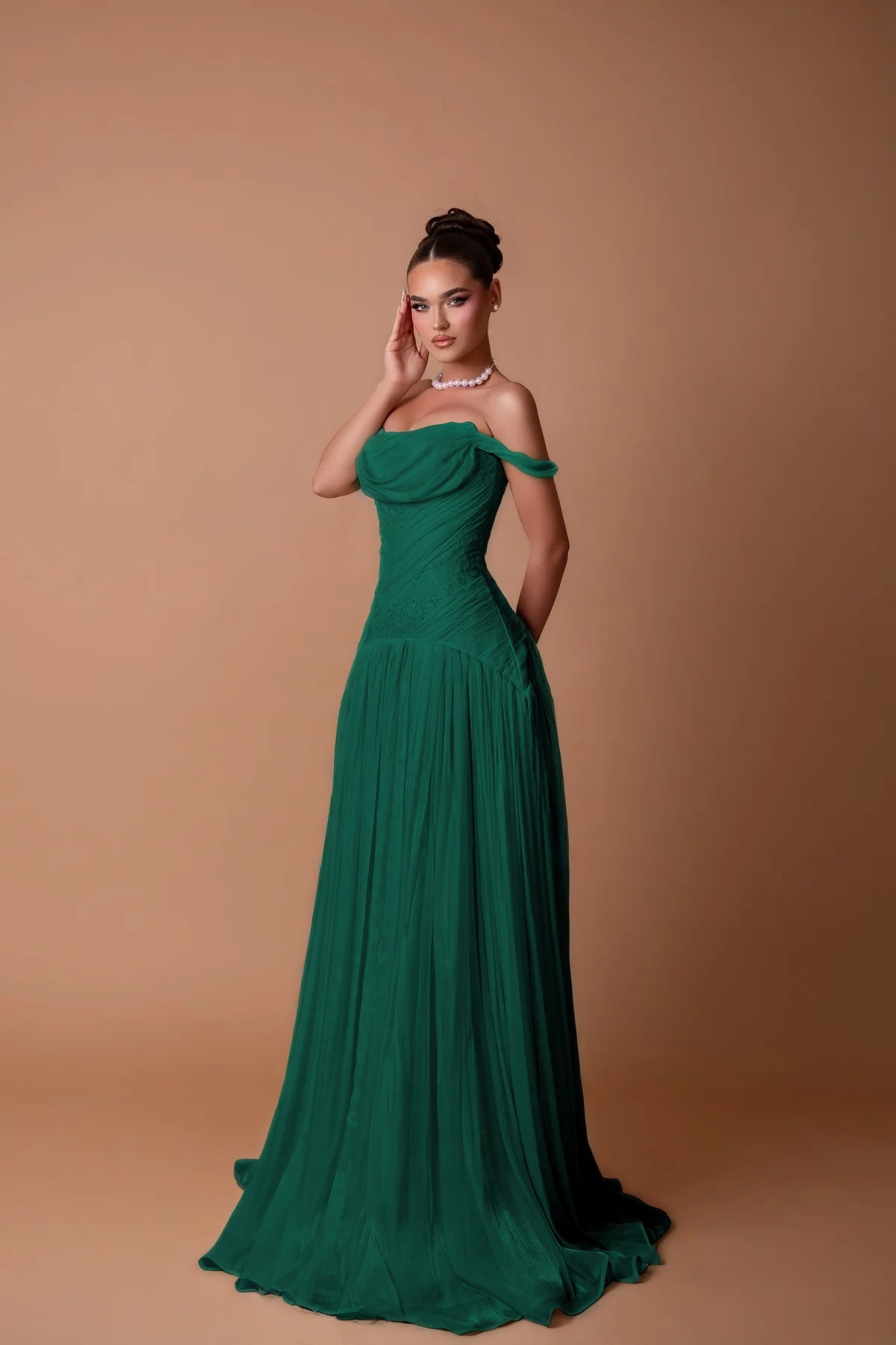 Charming White Off-the-Shoulder A-Line Evening Dress in Chiffon Pleated