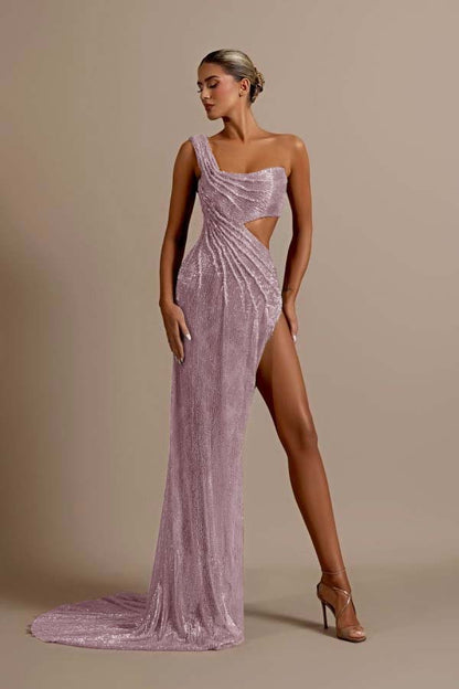 Mint Green One Shoulder Long Prom Dress Sleeveless with Split