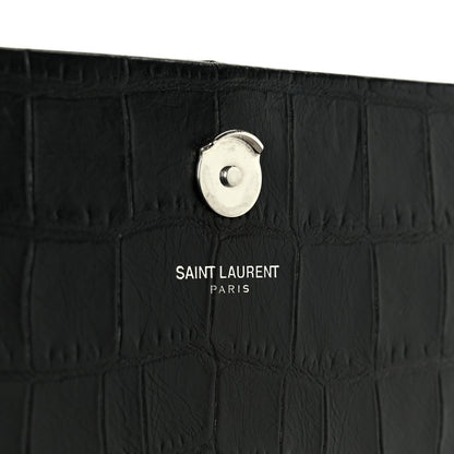 Calfskin Crocodile Embossed Medium Classic Monogram Kate Tassel Satchel Black
