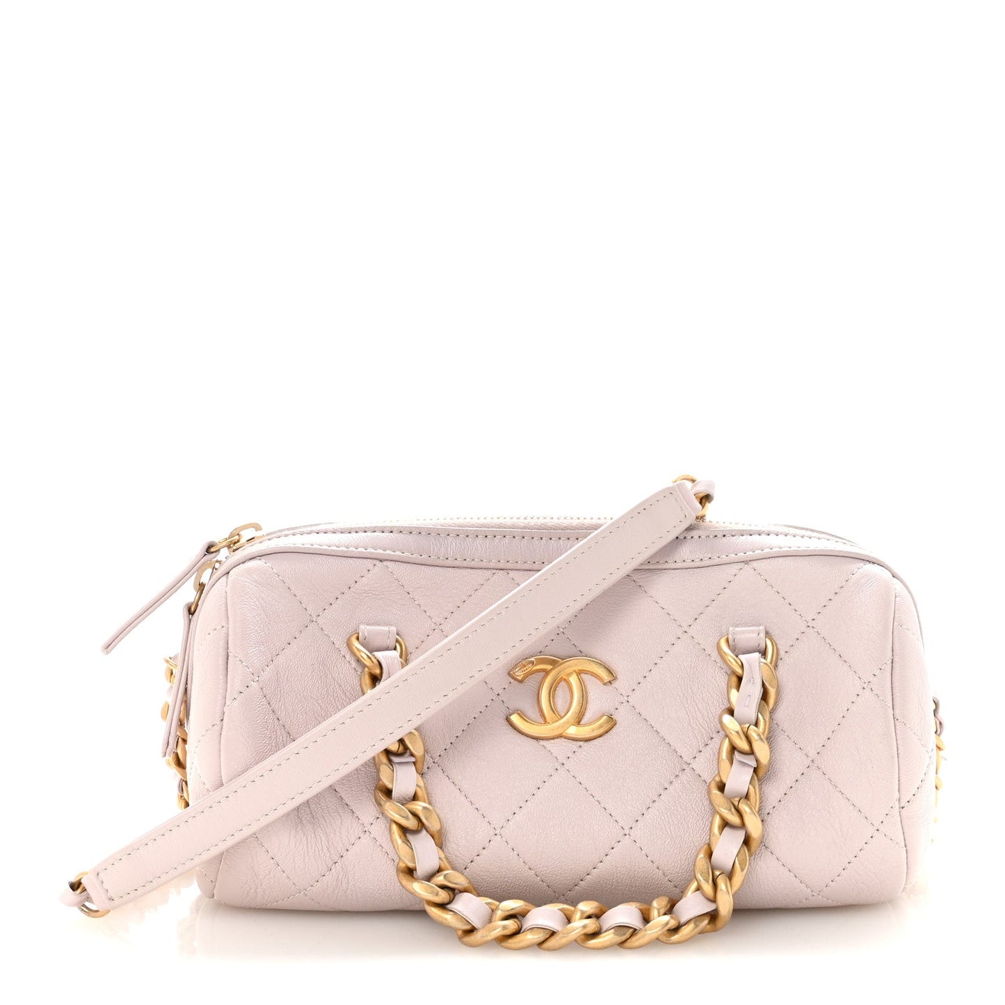 Shiny Lambskin Quilted Small Fashion Therapy Bowling Bag Lilac