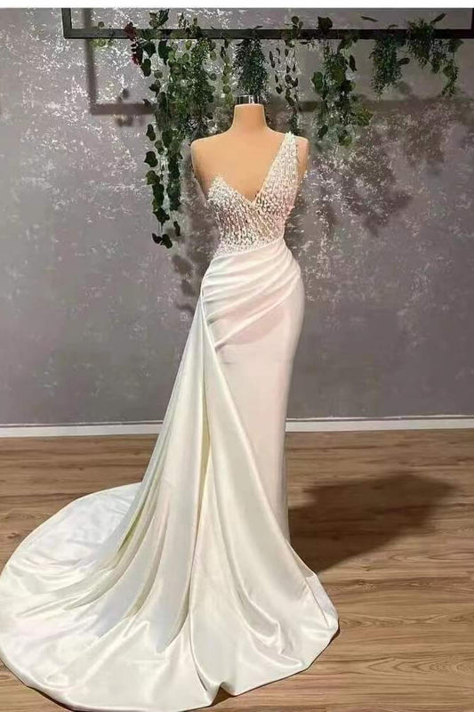 Ivory Elegant One-Shoulder Prom Dress Mermaid Applique With Ruffles