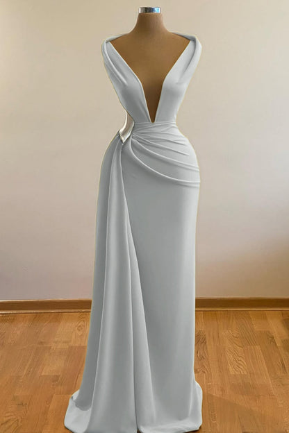 Simple Orange Sleeveless Deep V-Neck Mermaid Prom Dress
