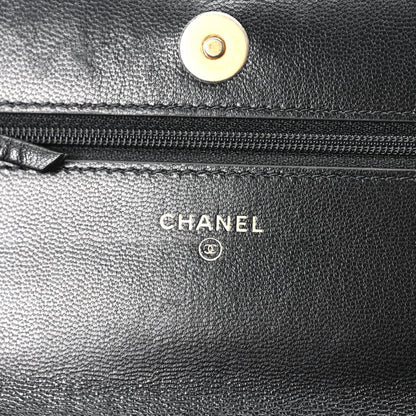 Lambskin Quilted Chanel 19 Wallet On Chain WOC Black