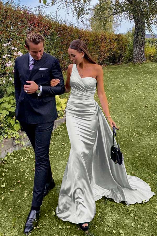 One Shoulder Green Prom Dress Long