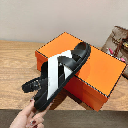 HM 25 Heracles Sandal Black White Calfskin