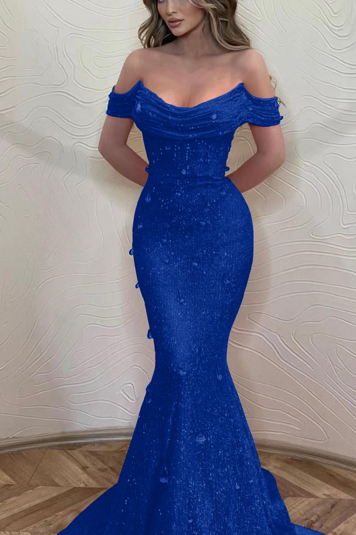 Orange Off-The-Shoulder Prom Dress With Sequins Mermaid