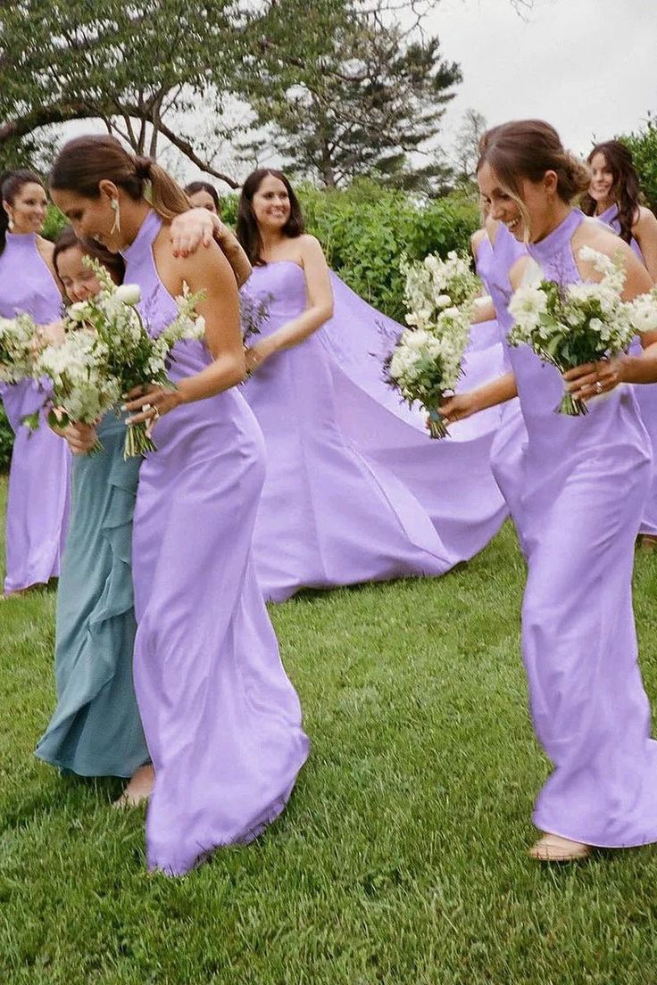 Simple Sheath Halter White Satin Open Back Evening Dress Bridesmaid Dress SH2694