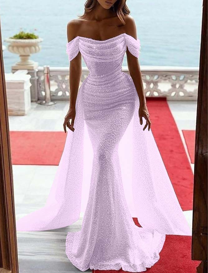 Sequins Off-the-Shoulder Prom Dress Mermaid