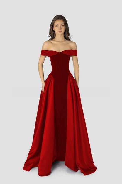 Dreamy Satin Sleeveless Off the Shoulder A-Line Long Evening Dress