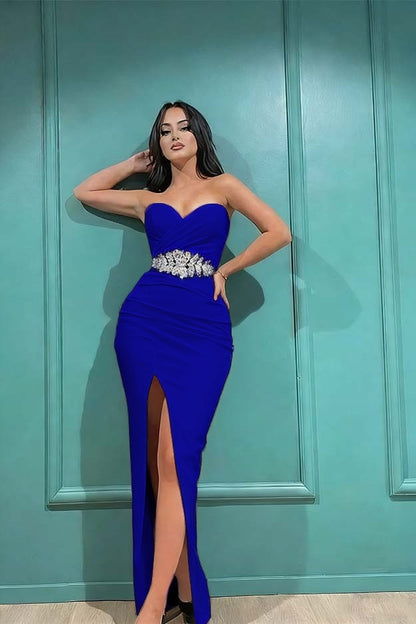 Black Sweetheart Split Long Prom Dress With Appliques