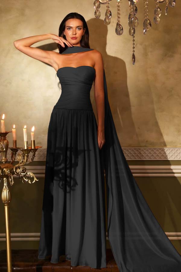 Sleeveless Square Strapless Prom Dress With Pleated