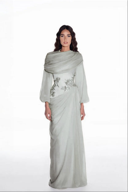 Elegant Long Sleeves Hing Neck Mermaid Evening Dress With Appliques