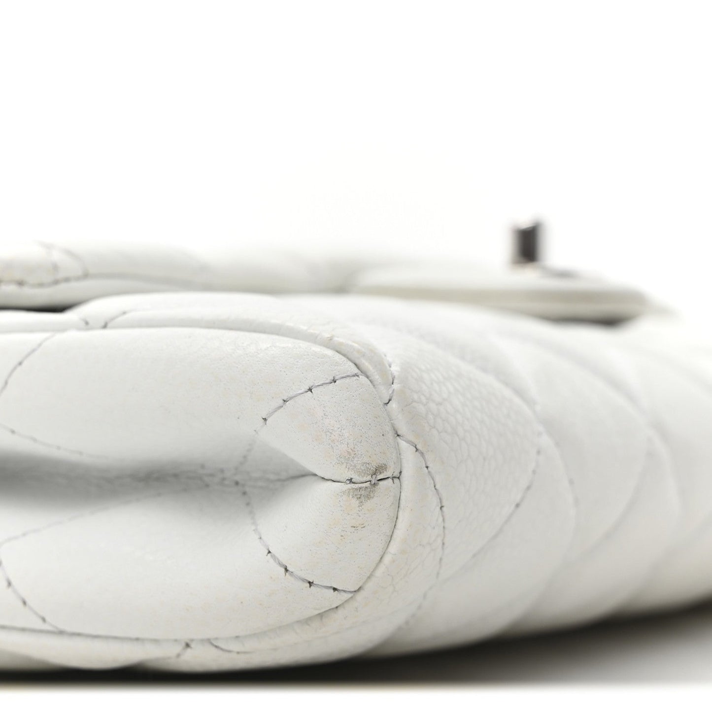 Caviar Quilted Clutch With Chain Flap White