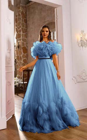 Romantic Pink Flower Off-the-shoulder Layered Couture Evening Dress