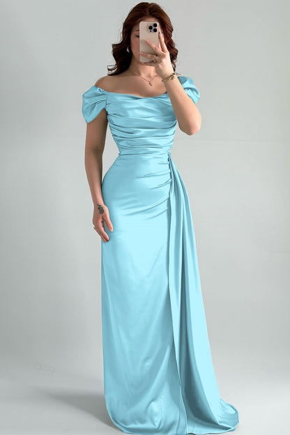 Sleeveless Strapless Off-Shoulders Pleated Prom Dress With Split