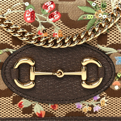 Monogram Jumbo GG Textured Dollar Calfskin Embroidered Horsebit 1955 Wallet On Chain Camel Ebony New Acero Multicolor