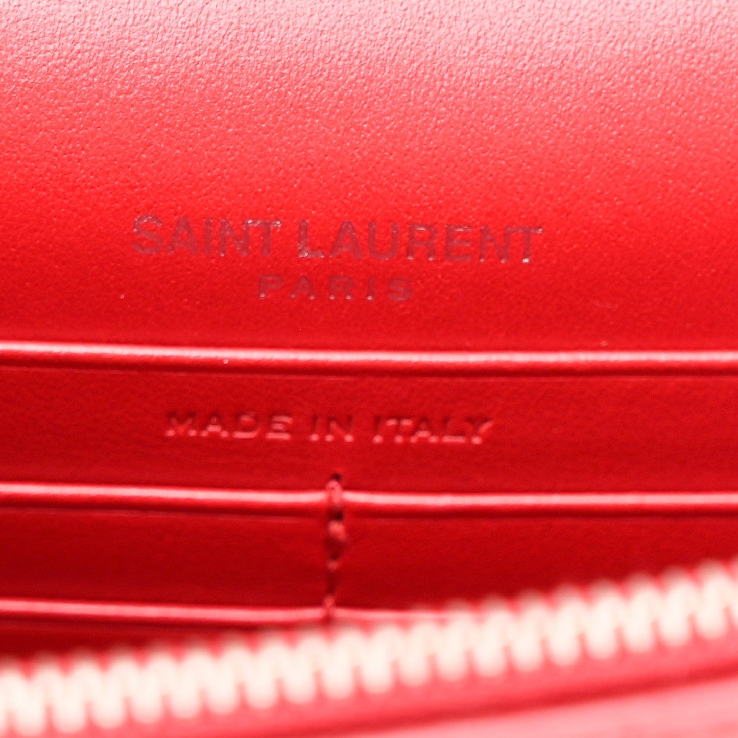 Calfskin Crocodile Embossed Monogram Sunset Chain Wallet Rouge Eros