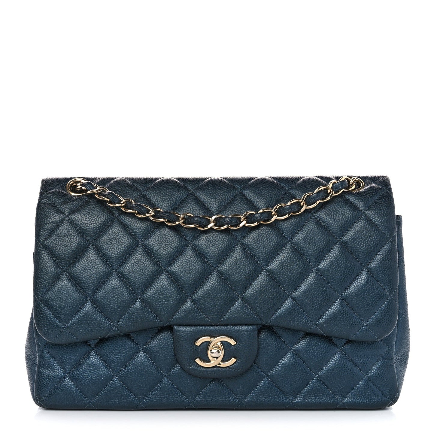 Metallic Caviar Quilted Jumbo Double Flap Dark Blue