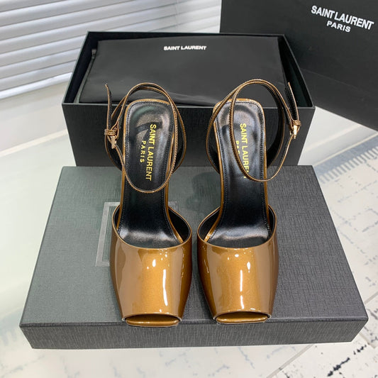 SL FISH MOUTH SANDAL PUMP BRONZE POLISHED CALFSKIN