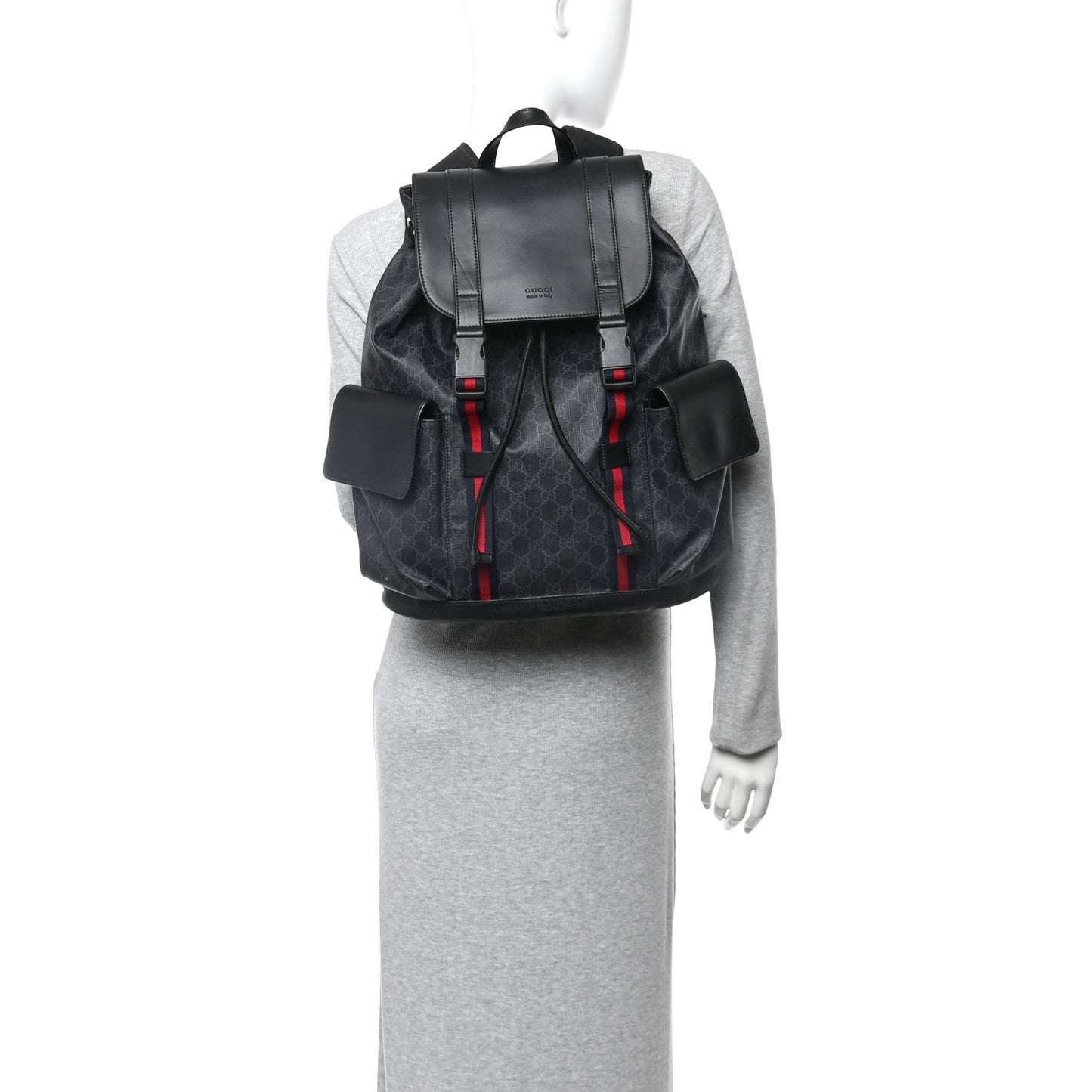 Soft GG Supreme Monogram Calfskin Web Double Buckle Backpack Black