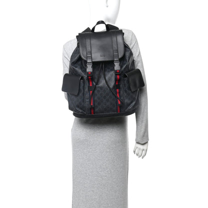Soft GG Supreme Monogram Calfskin Web Double Buckle Backpack Black