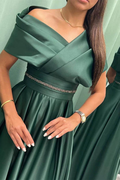 Elegant Long Evening Dress Pleat Off-The-Shoulder