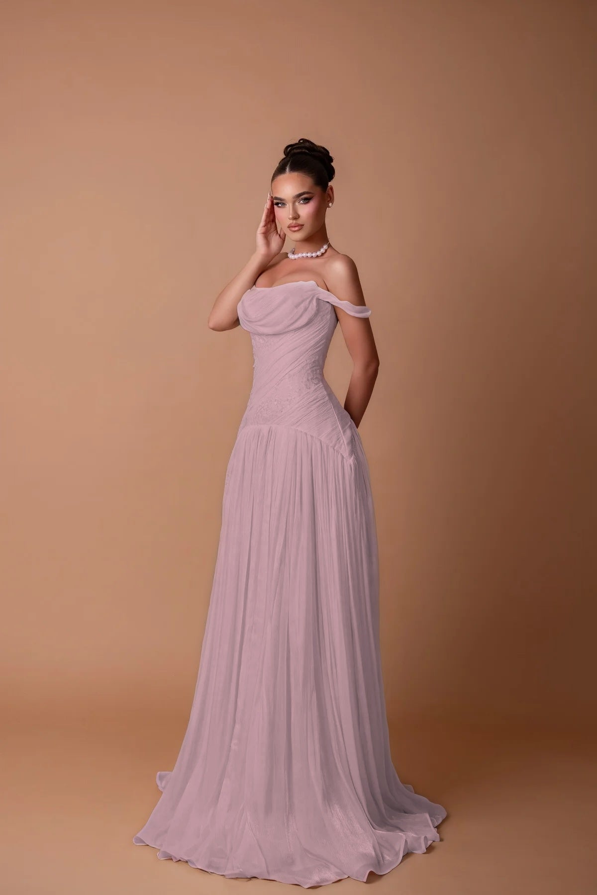 Charming White Off-the-Shoulder A-Line Evening Dress in Chiffon Pleated