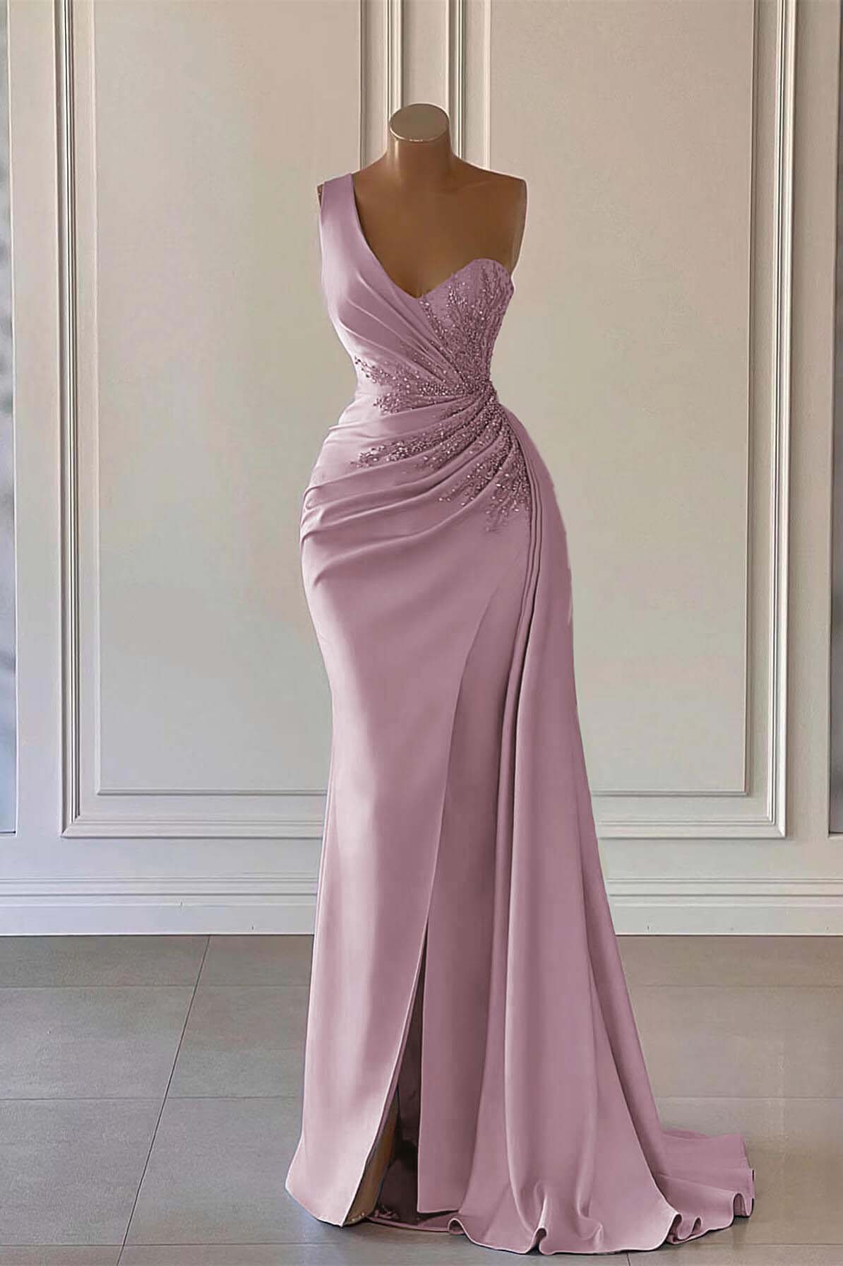 Sky Blue Luxury One-Shoulder Prom Dress Mermaid Split With Ruffles