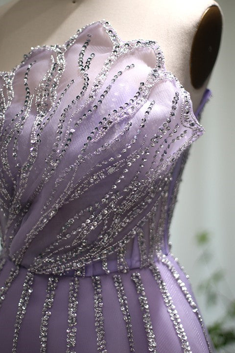 A Line Sleeveless Prom Dress Flower Strapless Tulle With Appliques Sequins