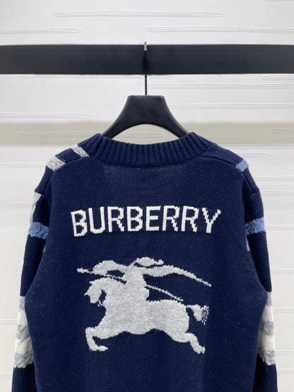 Burberry 25 V-neck Long-sleeved Cardigan Navy Blue Wool Cashmere