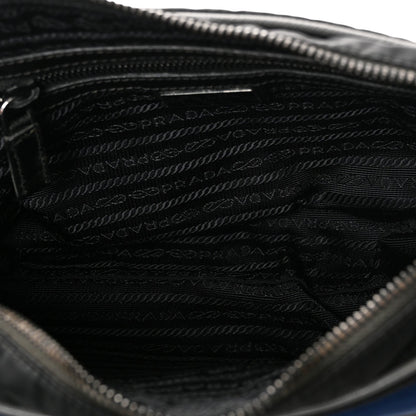Tessuto Nylon Saffiano Pocket Single Snap Buckle Messenger Flap Bag Black Bleuette Marmo