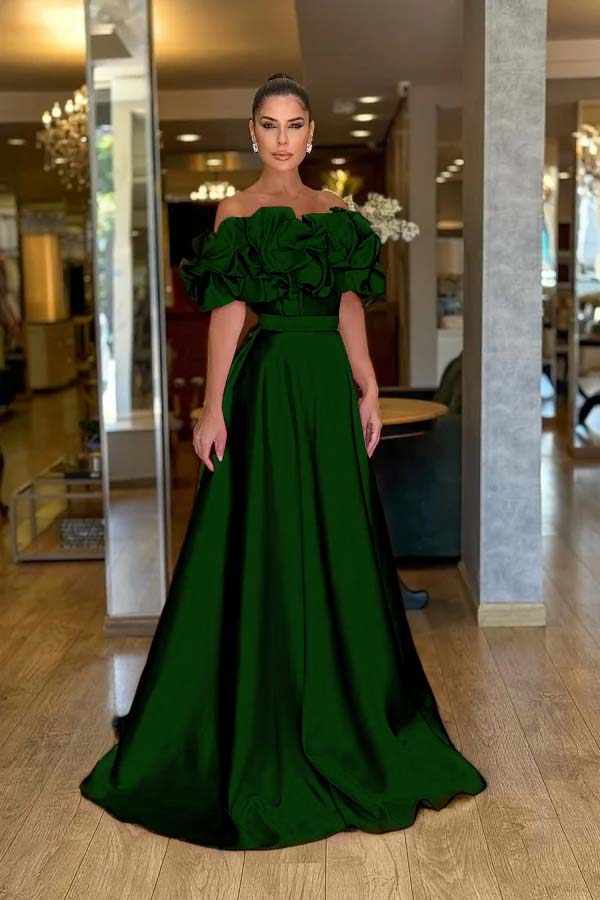 Lovely Pink Off-The-Shoulder Prom Dress With Handmade Flower