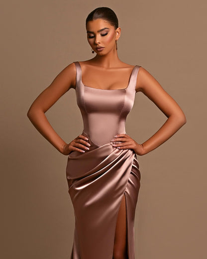 Dusty Rose Spaghetti-Straps Square Neck Mermaid Prom Dress Online