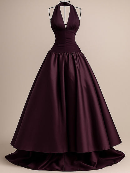 Sexy Sleeveless Halter Straps A-Line Deep V-Neck Long Prom Dress