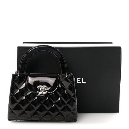 Patent Calfskin Quilted Nano Kelly Shopper Black