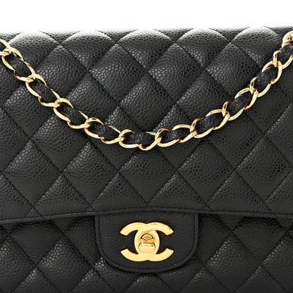 Caviar Quilted Medium Double Flap Black