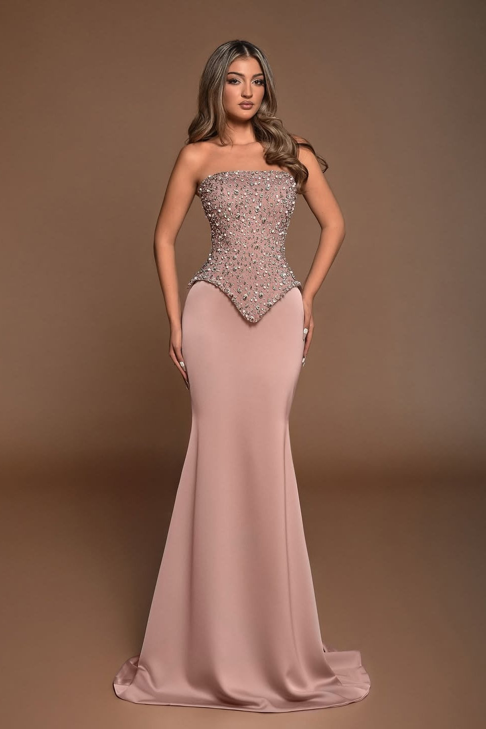 Sleeveless Square Strapless Mermaid Prom Dress With Beads