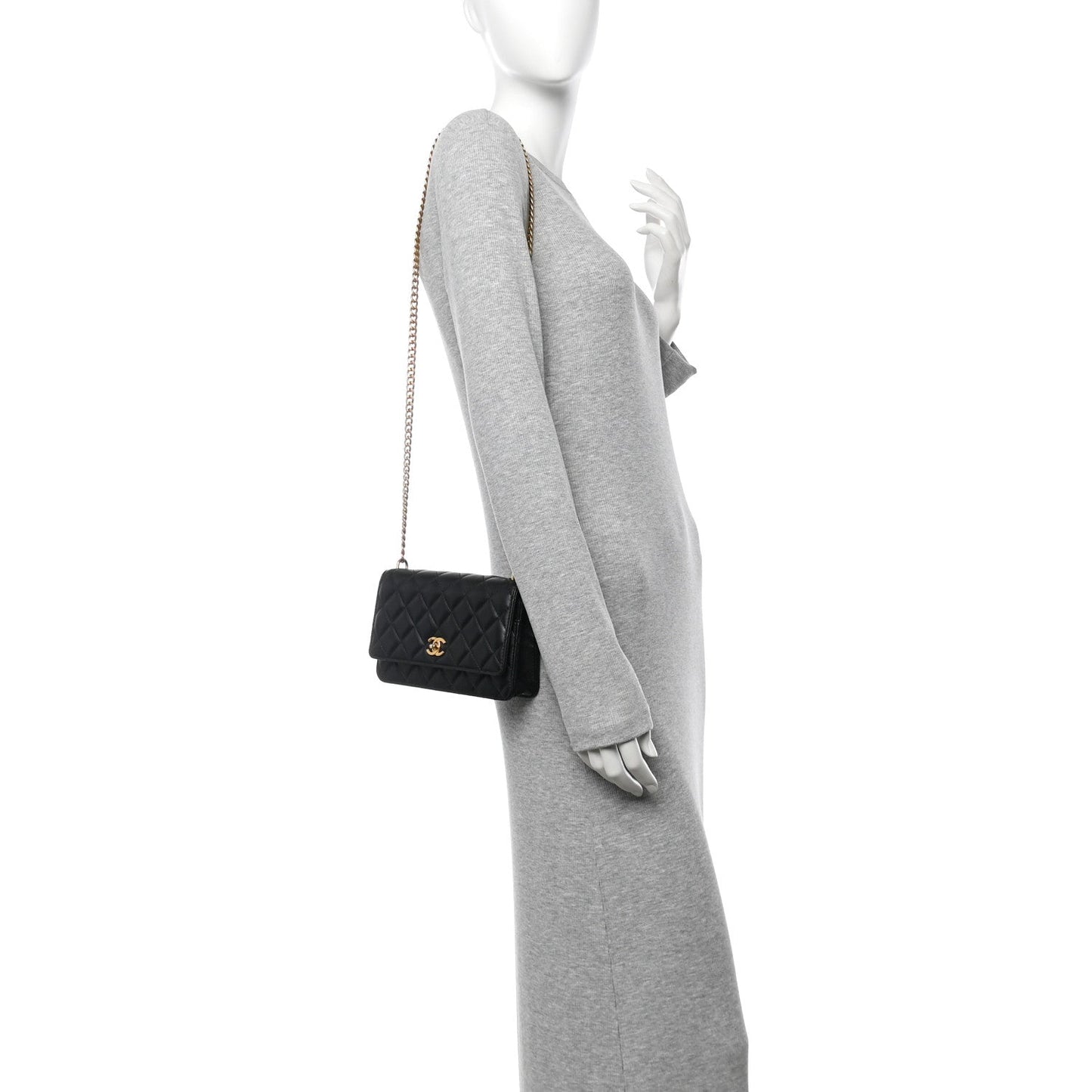 Lambskin Quilted Sweet Camellia Wallet On Chain WOC Black