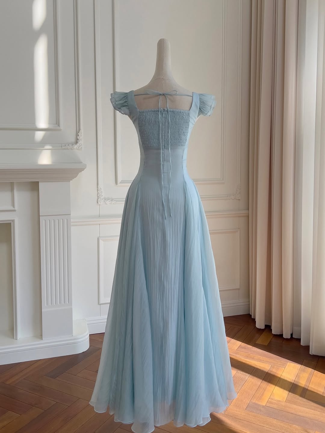 Sky Blue Sleeveless Wide Straps A-Line Evening Dress