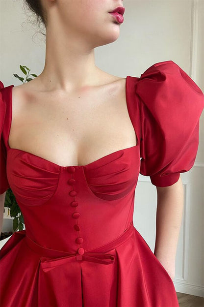 Front Split Short Prom Dress Square With Short Sleeves Wine Red Online